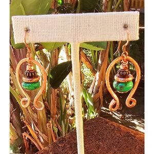 Brushed Copper Green Picture Jasper Artisan Earrings